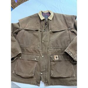 Carhartt Men’s Vintage Brown Cargo Canvas Chore Jacket Size 2X XXL See Measure